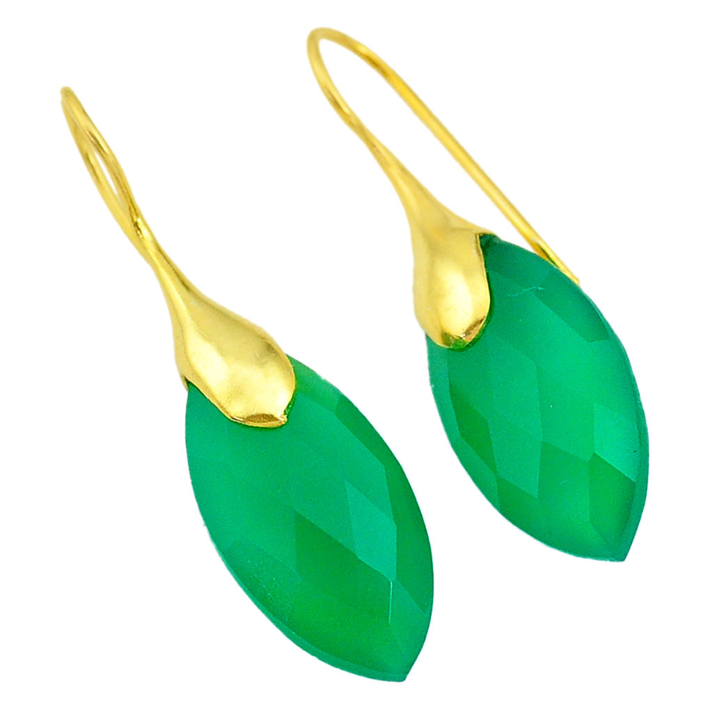 19.09cts natural green chalcedony 14k gold handmade dangle earrings t11577