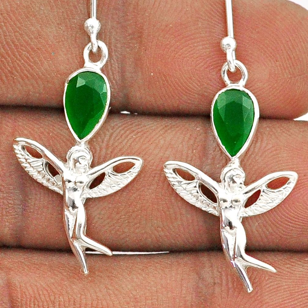 925 silver 3.32cts natural green chalcedony angel wings fairy earrings t85327