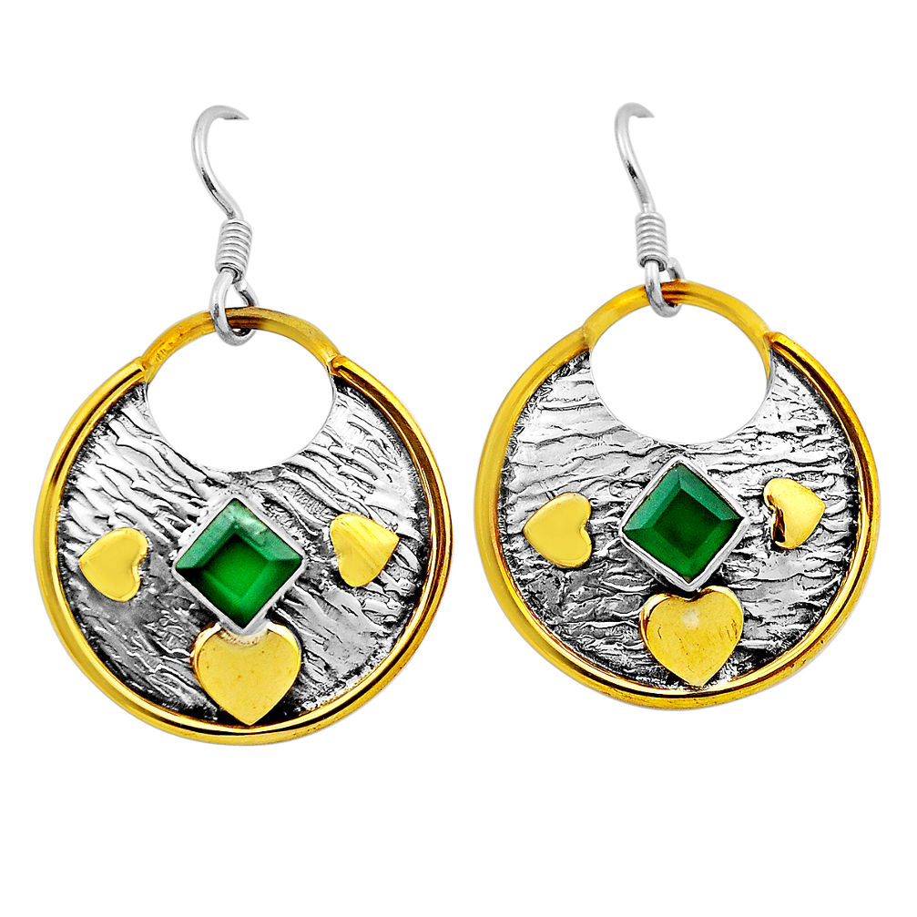 925 silver 2.05cts natural green chalcedony gold dangle earrings jewelry n27806
