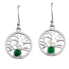 925 silver 1.43cts natural green chalcedony round tree of life earrings y39240