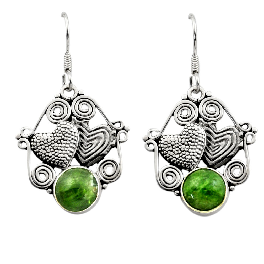 925 silver 6.18cts natural green chrome diopside couple hearts earrings d40784