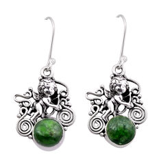 925 silver 6.14cts natural green chrome diopside dangle angel earrings n51077