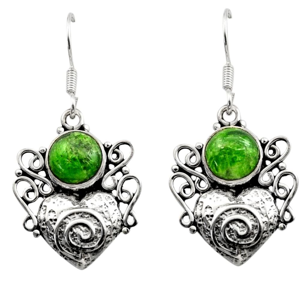 925 silver 6.16cts natural green chrome diopside heart love earrings d40788