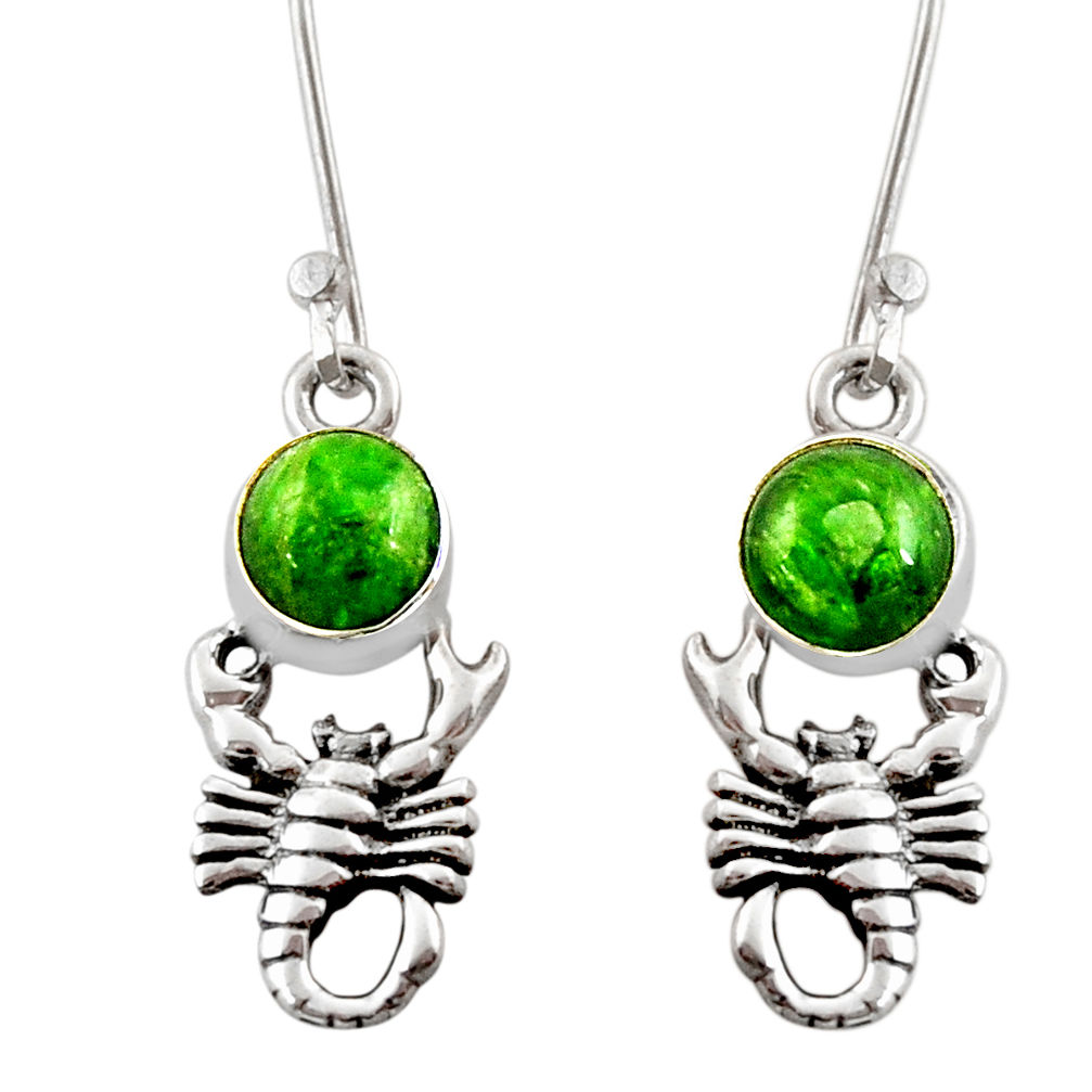 925 silver 6.70cts natural green chrome diopside scorpion earrings d39724