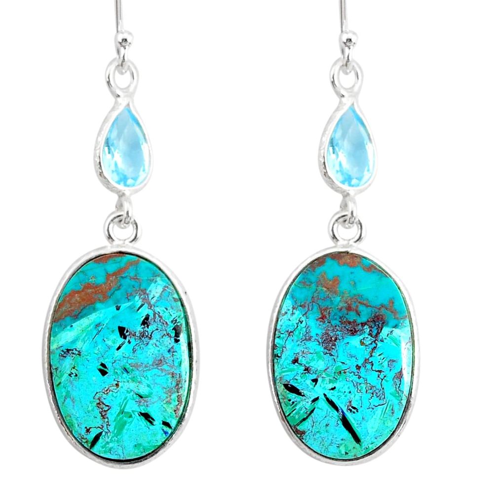 925 silver 15.91cts natural green chrysocolla topaz dangle earrings r86920