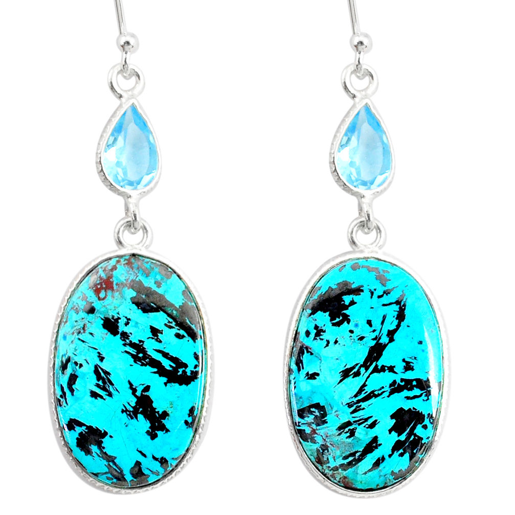 925 silver 24.42cts natural green chrysocolla topaz dangle earrings r86935