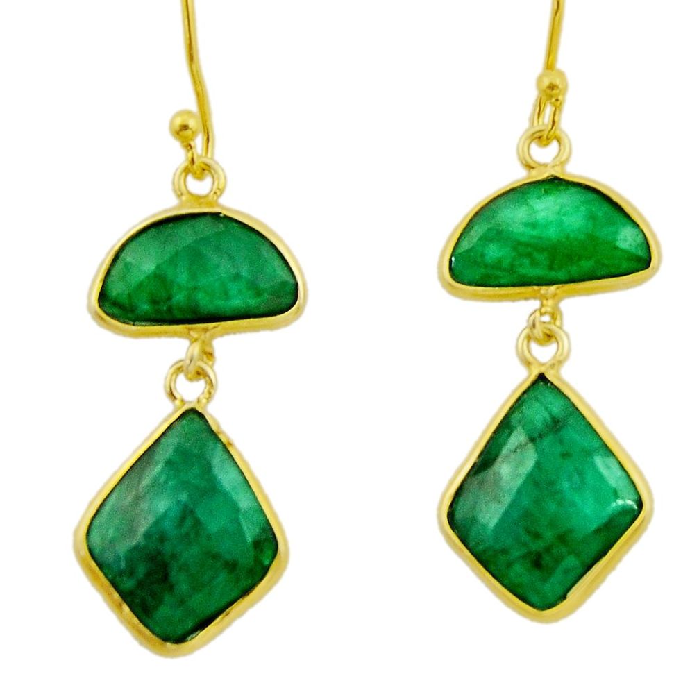 925 silver 14.59cts natural green emerald 14k gold dangle earrings r32595