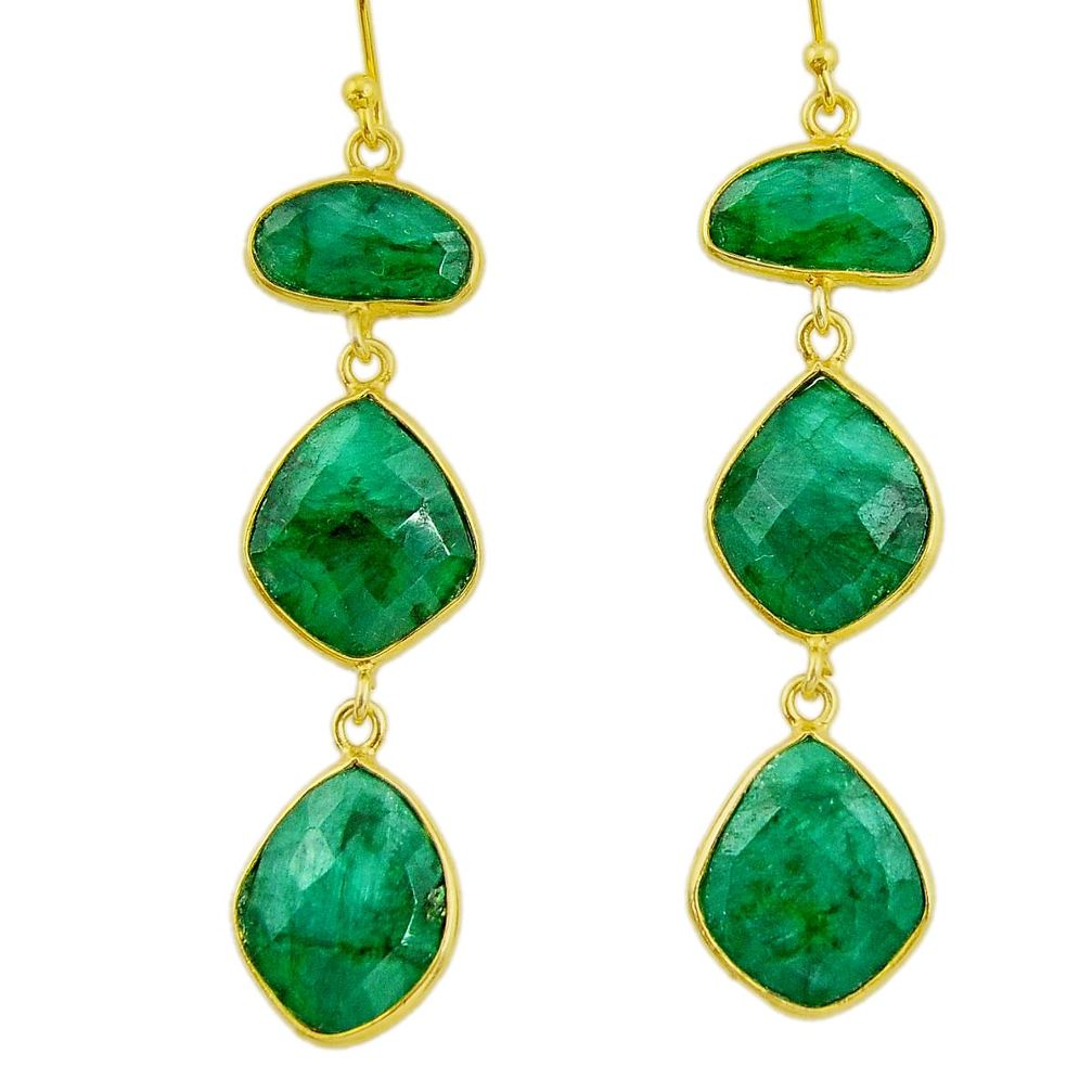 925 silver 27.02cts natural green emerald 14k gold dangle earrings r32676