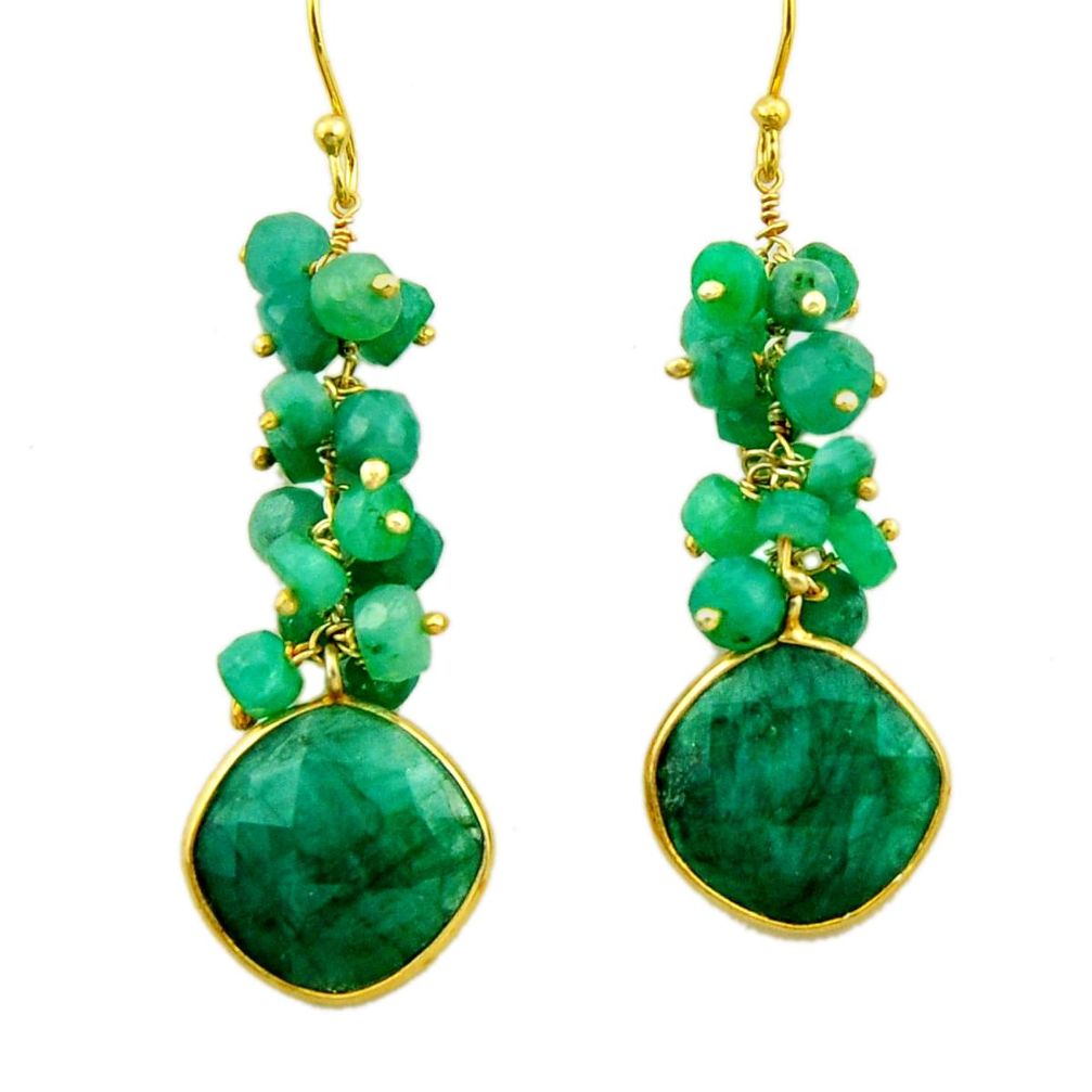 925 silver 35.30cts natural green emerald 14k gold dangle earrings r32774