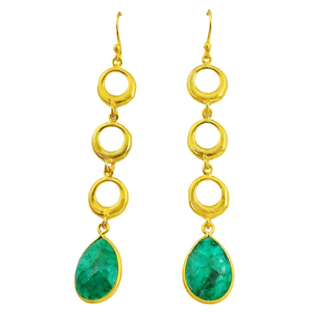 10.77cts natural green emerald 14k gold handmade dangle earrings t11492