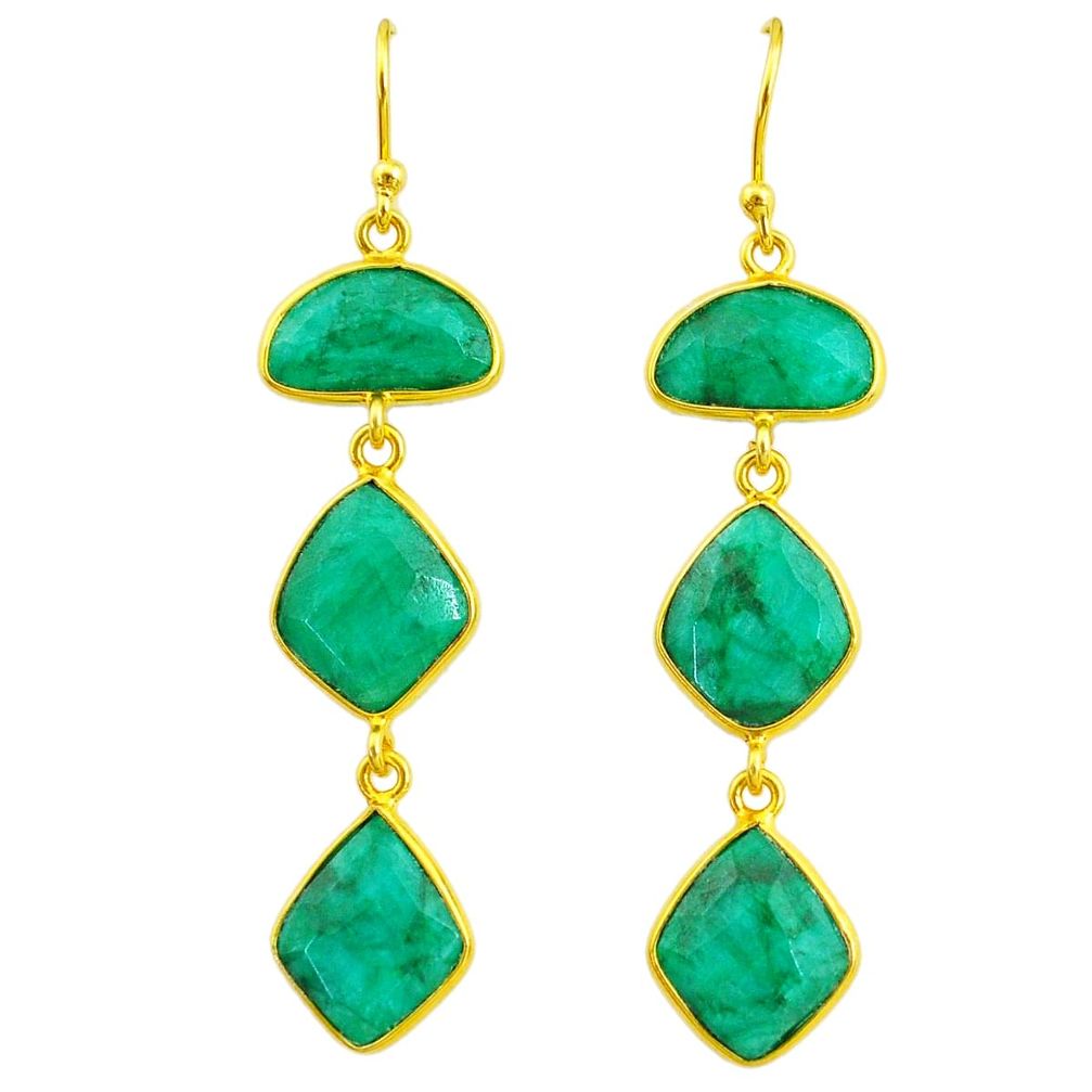 19.18cts natural green emerald 14k gold handmade dangle earrings t11548