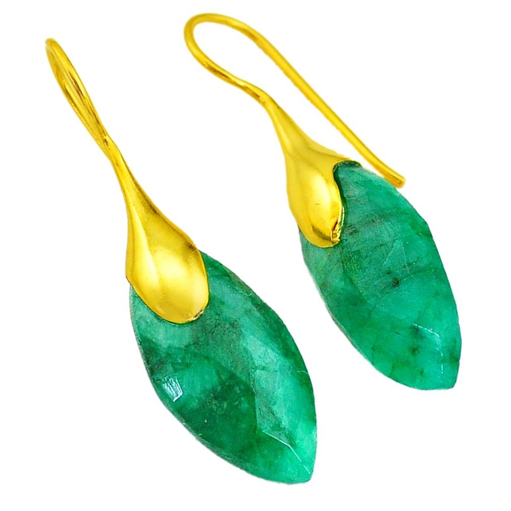 18.57cts natural green emerald 14k gold handmade dangle earrings jewelry t11580