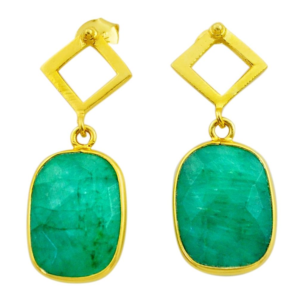 925 silver 11.73cts natural green emerald 14k gold dangle earrings t44196