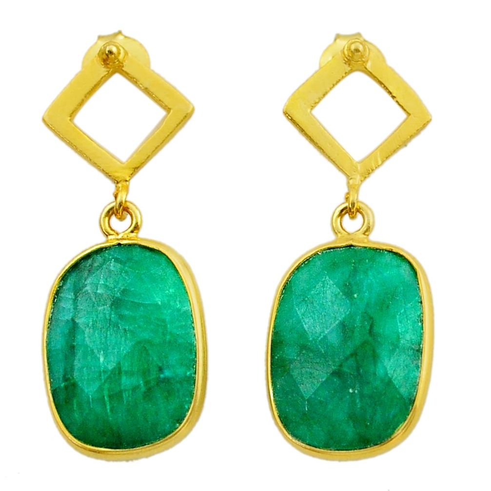 925 silver 11.70cts natural green emerald 14k gold dangle earrings t44210