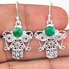 925 silver 2.34cts natural green emerald hand of god hamsa earrings t87346