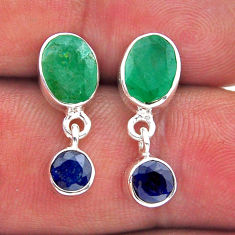 925 silver 5.74cts natural green emerald oval sapphire dangle earrings n53124