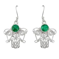 925 silver 2.24cts natural green emerald round hand of god hamsa earrings y73874