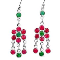 925 silver 13.68cts natural green emerald ruby chandelier earrings u8228