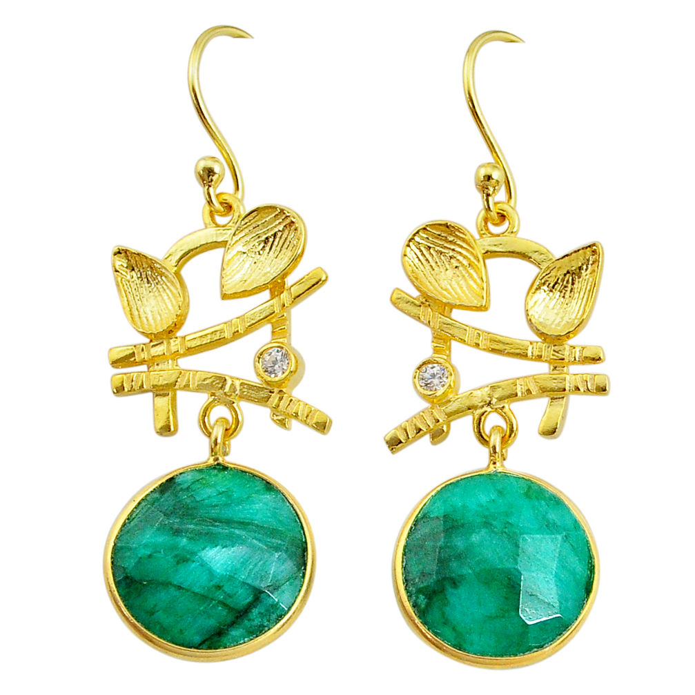 11.54cts natural green emerald topaz 14k gold handmade dangle earrings t11527