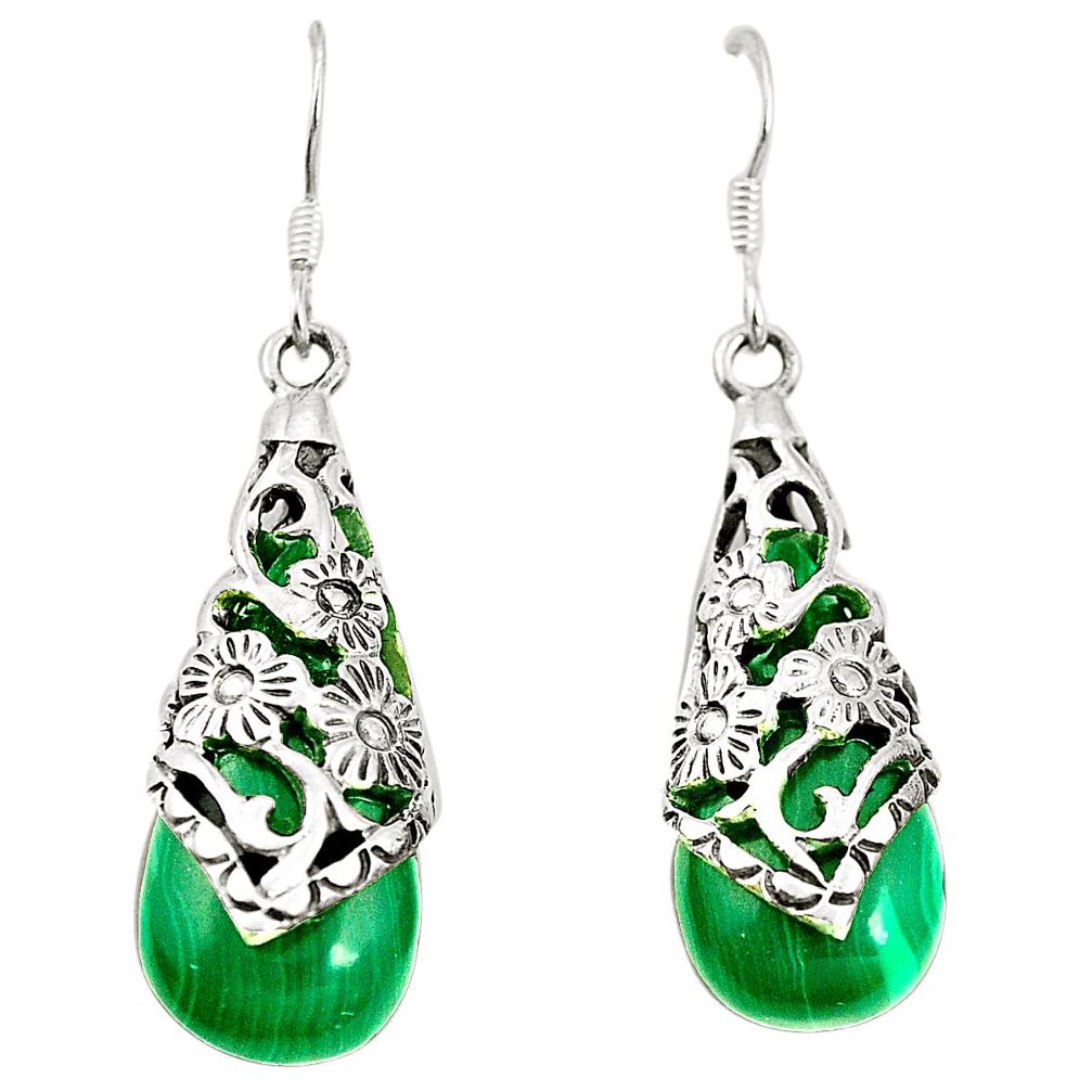 925 silver natural green malachite (pilots stone) dangle earrings c11599