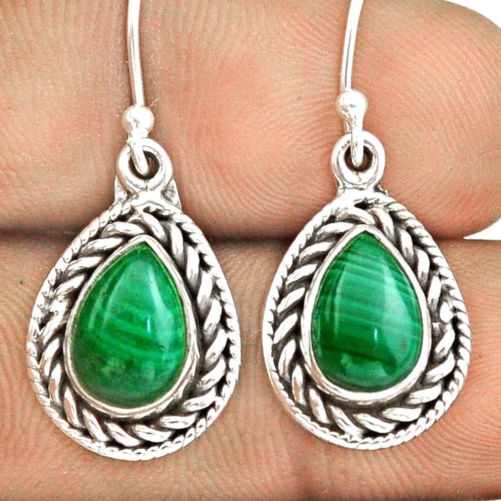 925 silver 7.14cts natural green malachite (pilot's stone) dangle earrings u7427