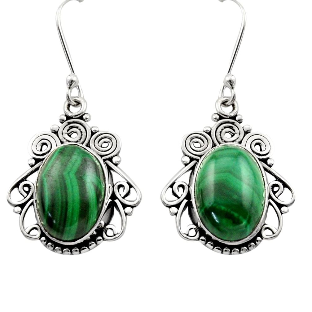 925 silver 13.41cts natural green malachite (pilot's stone) earrings d40998