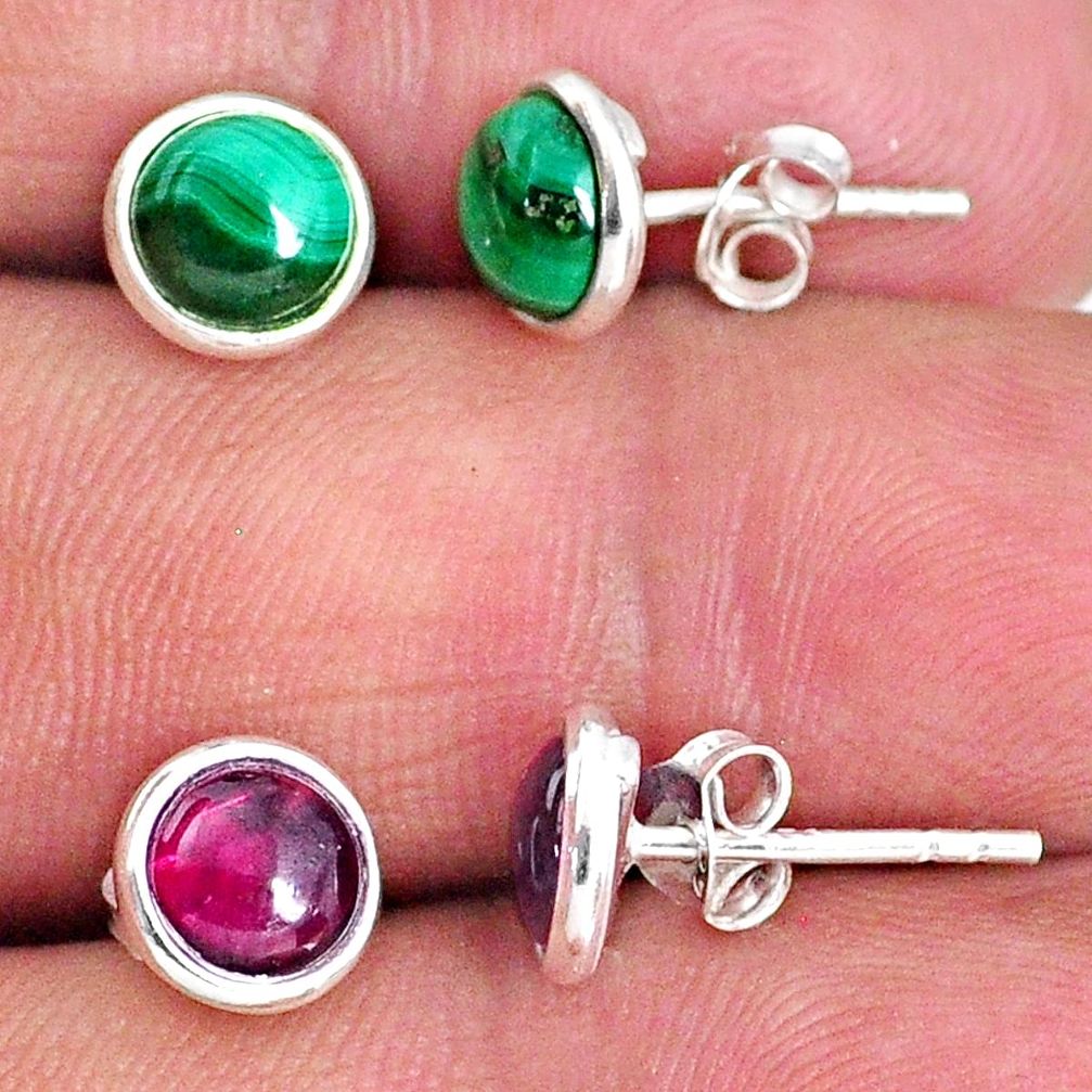 925 silver 4.78cts natural green malachite (pilot's stone) stud earrings r65538