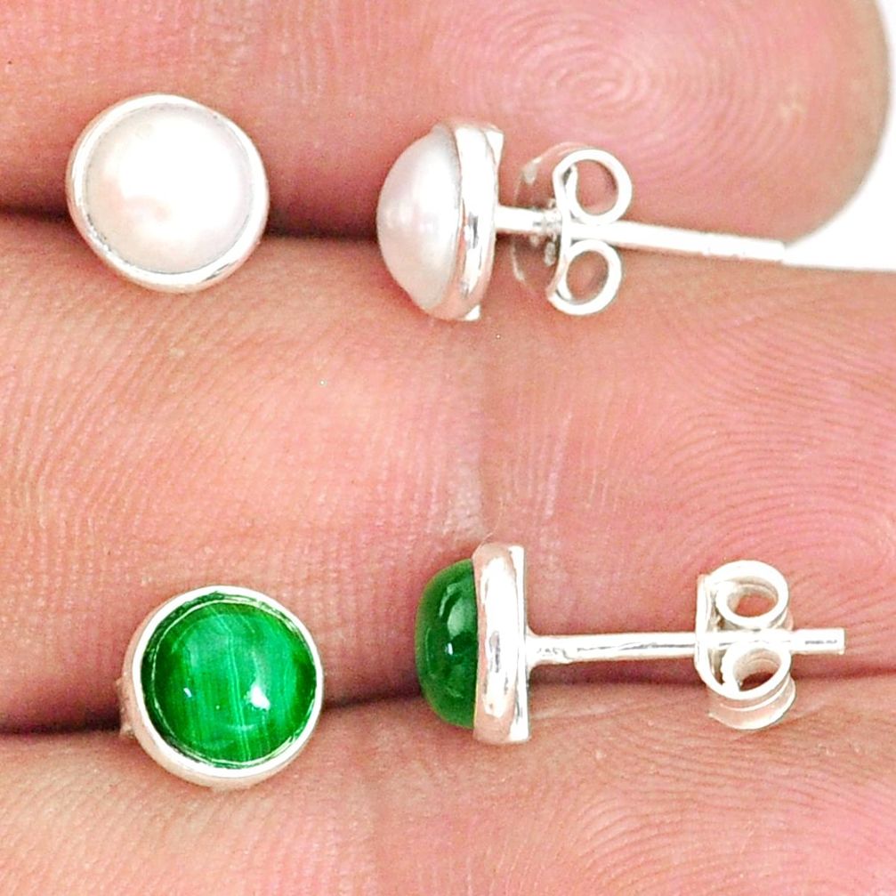 925 silver 6.19cts natural green malachite (pilot's stone) stud earrings r81624