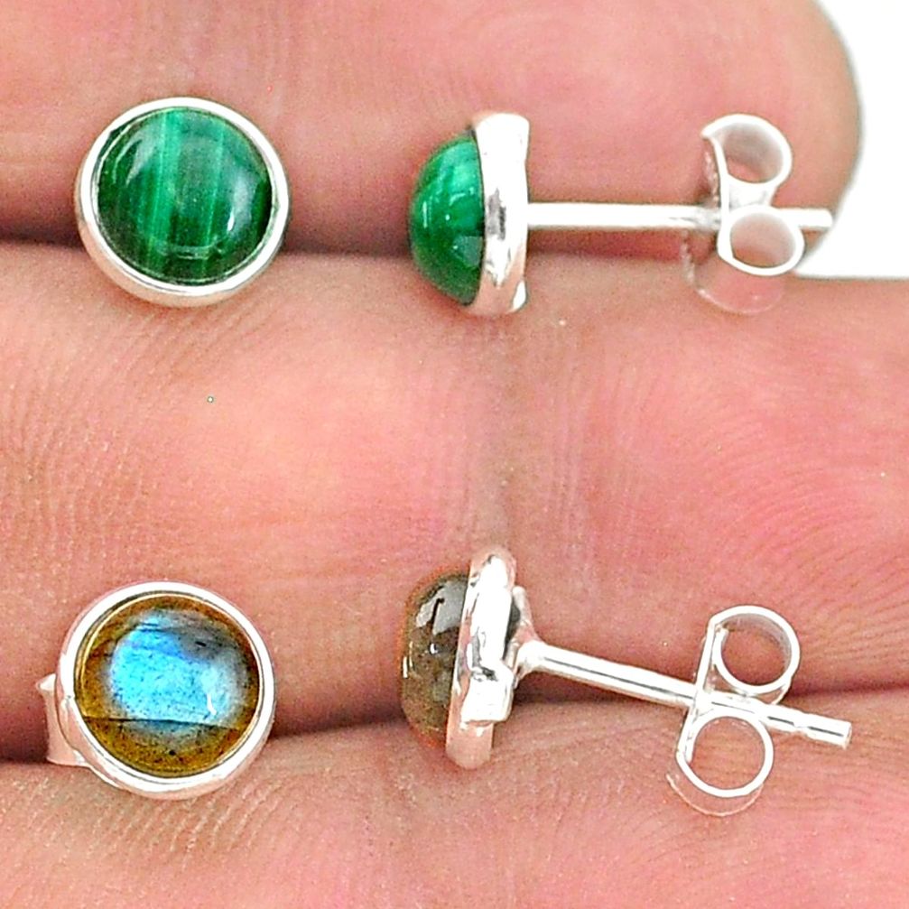 925 silver 4.77cts natural green malachite (pilot's stone) stud earrings t23936