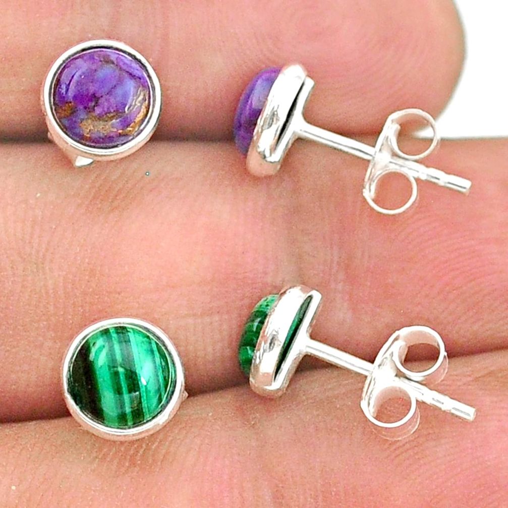 925 silver 4.46cts natural green malachite (pilot's stone) stud earrings t23944