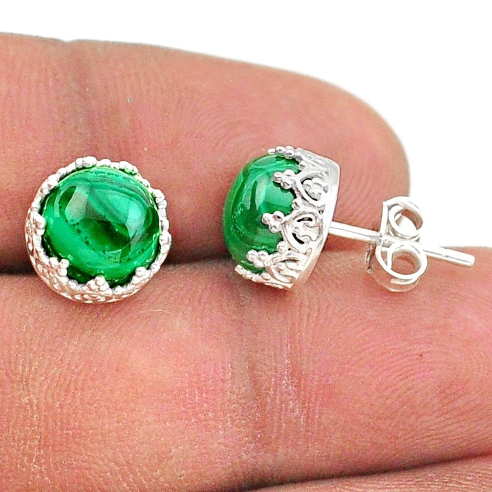 925 silver 7.15cts natural green malachite crown stud earrings t43686