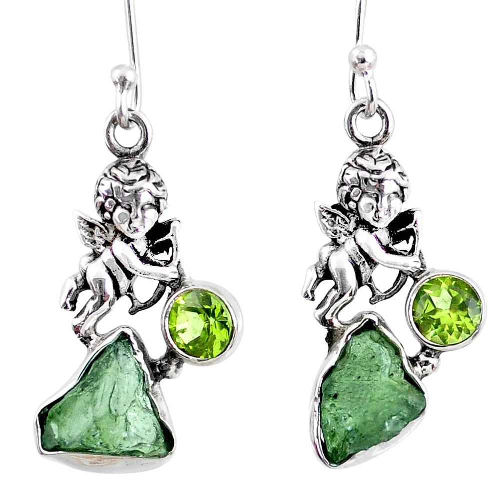 925 silver 9.05cts natural green moldavite (genuine czech) angel earrings r57265