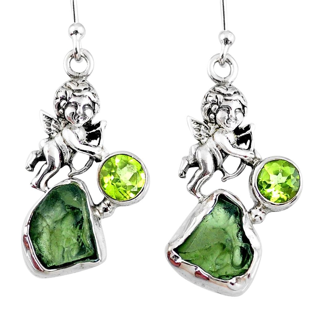 925 silver 9.86cts natural green moldavite (genuine czech) angel earrings r57268