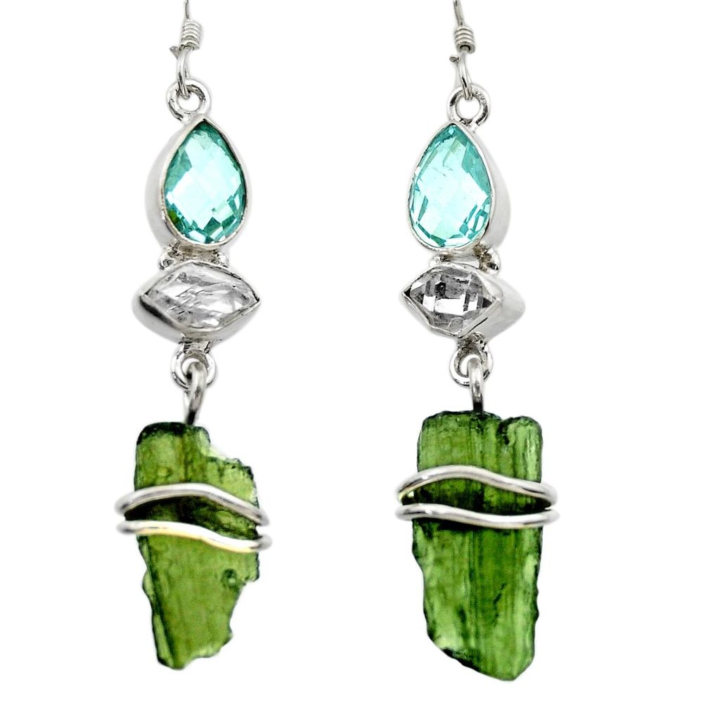 925 silver 15.02cts natural green moldavite (genuine czech) earrings r29538