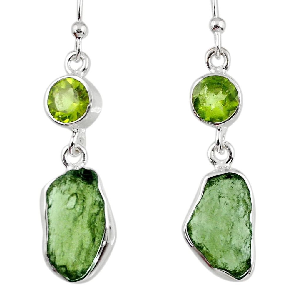 925 silver 11.11cts natural green moldavite (genuine czech) earrings r56957