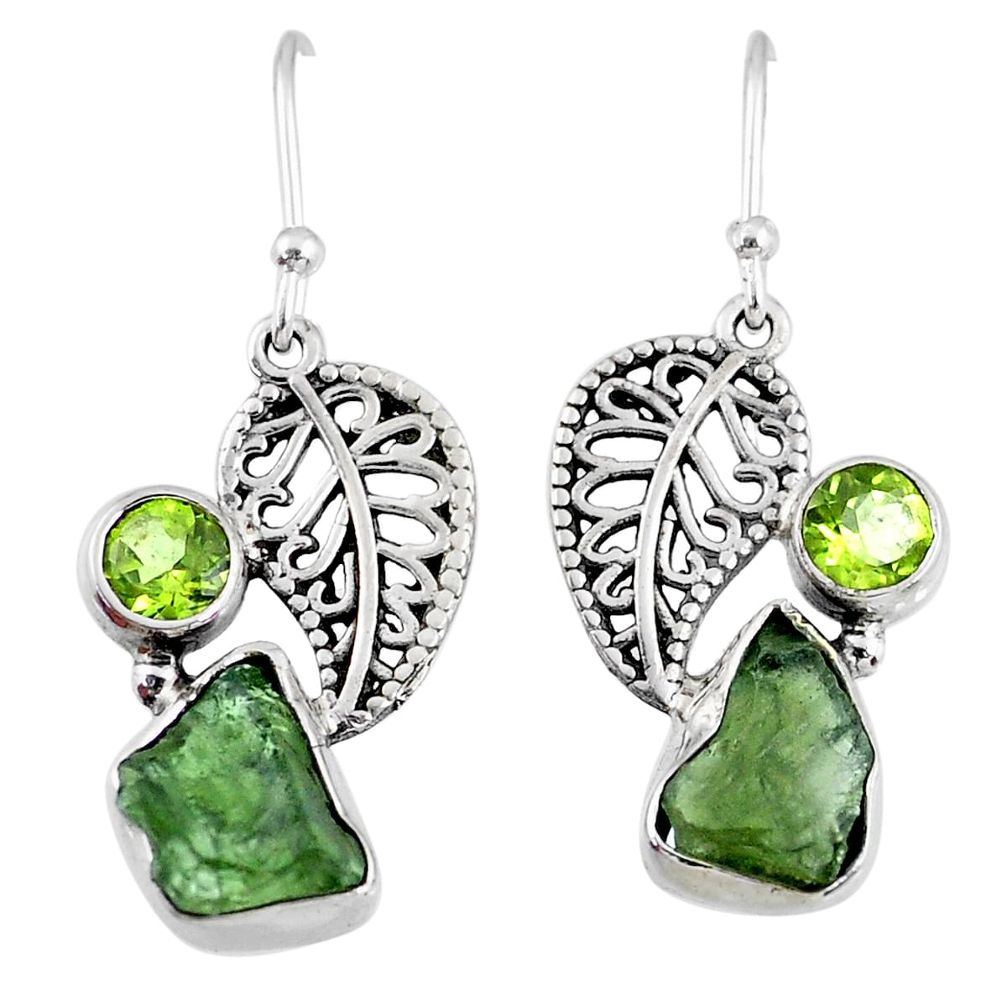 925 silver 8.91cts natural green moldavite peridot deltoid leaf earrings r57284