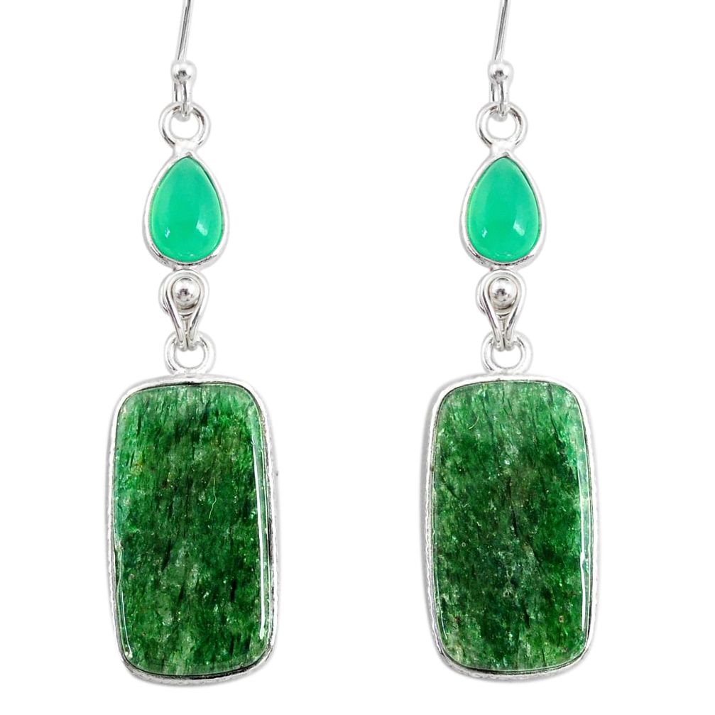 925 silver 21.01cts natural green moss agate chalcedony dangle earrings r86765