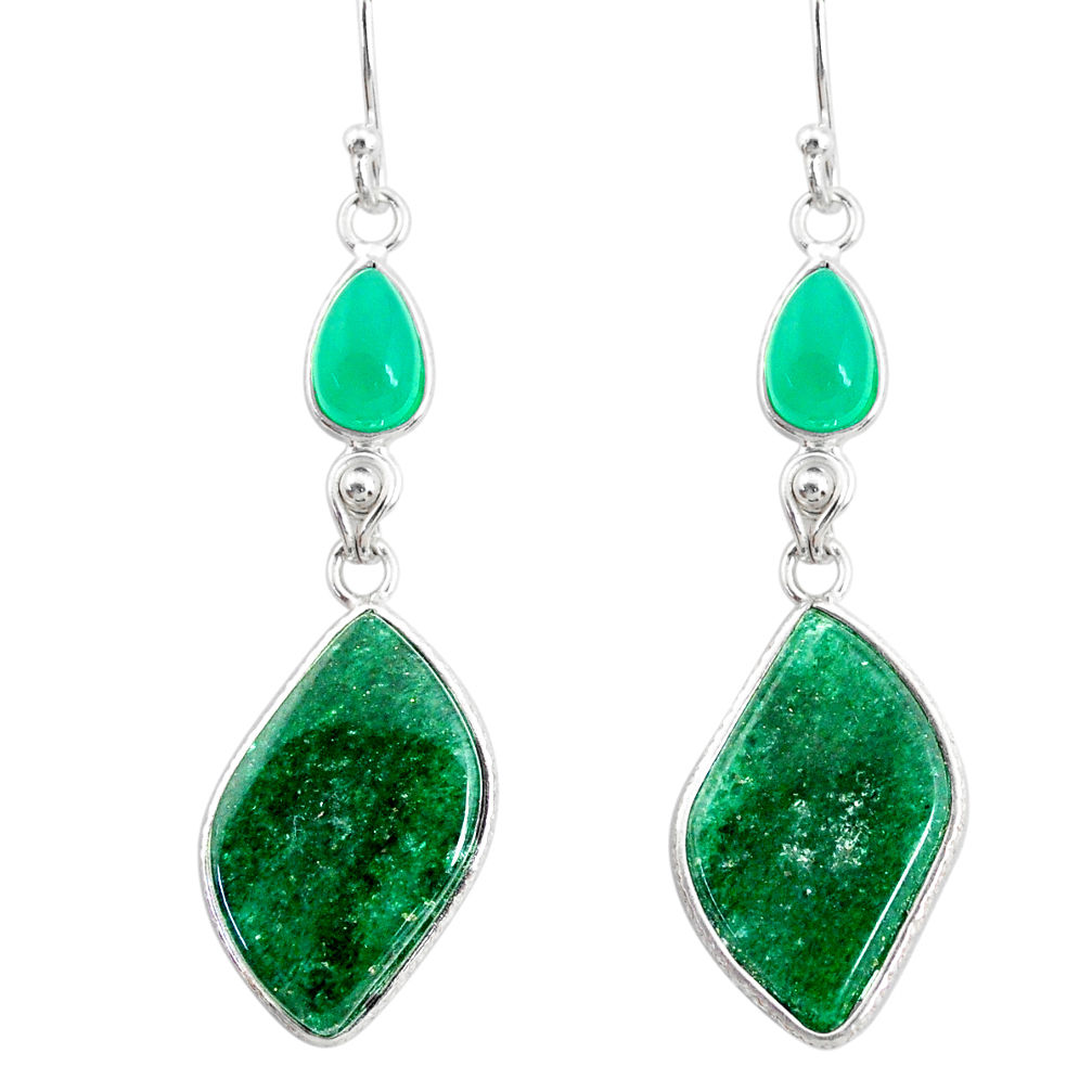 925 silver 19.76cts natural green moss agate chalcedony dangle earrings r86768