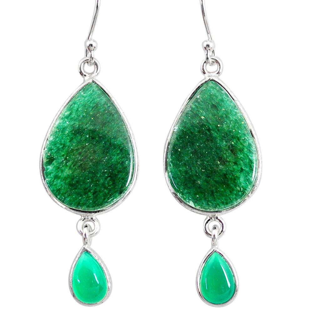 925 silver 18.39cts natural green moss agate chalcedony dangle earrings r86773