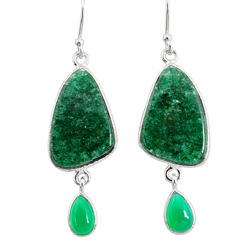 925 silver 20.40cts natural green moss agate chalcedony dangle earrings r86777