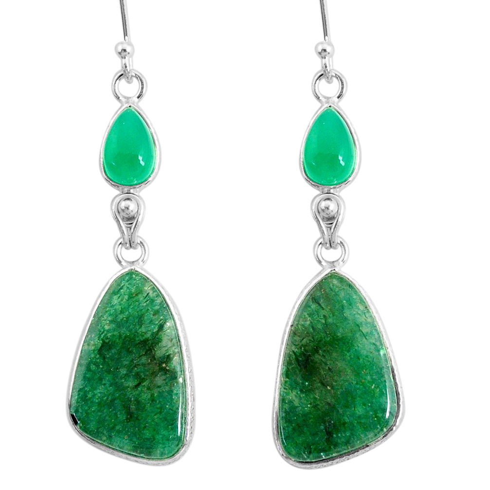 925 silver 17.60cts natural green moss agate chalcedony dangle earrings r86894