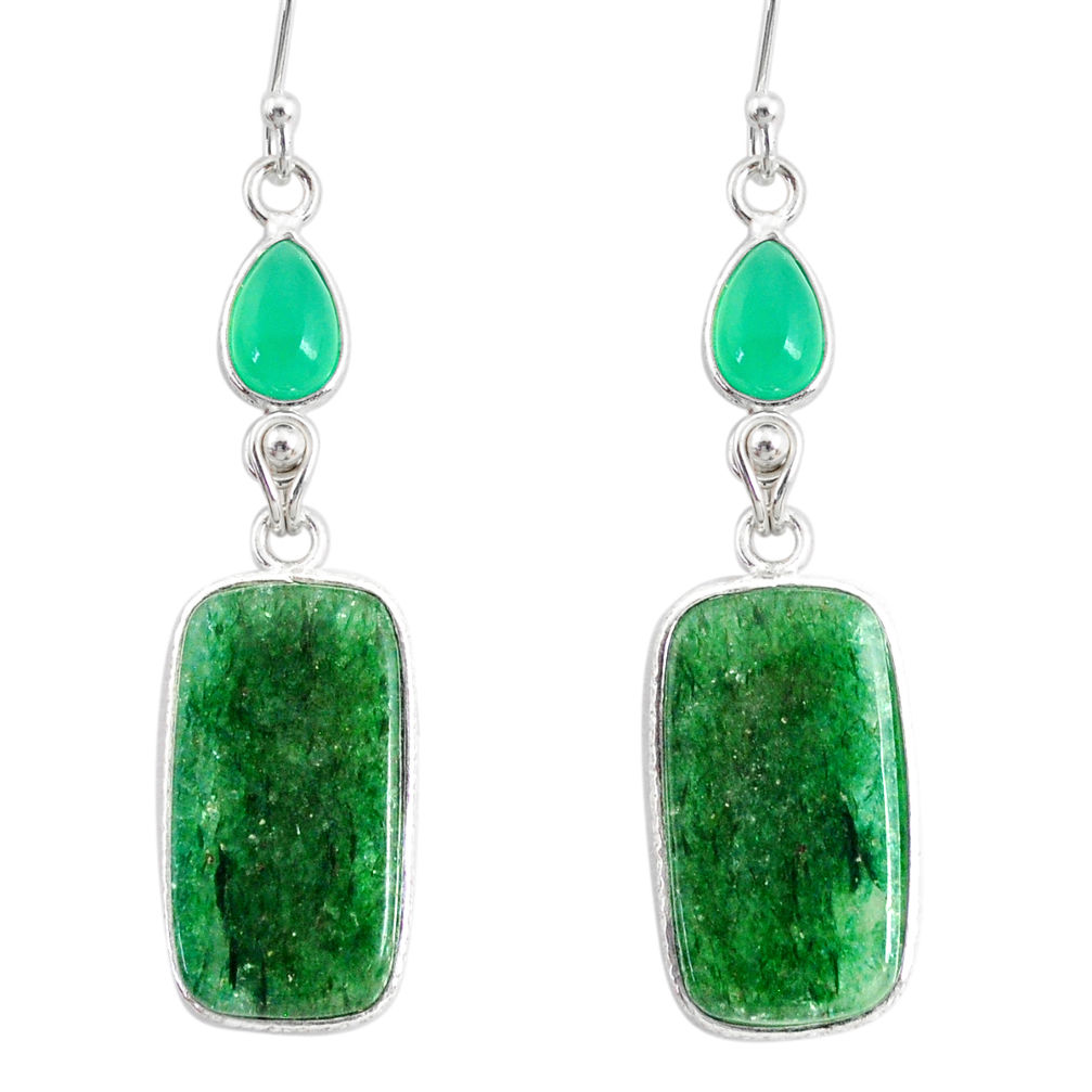 Clearance Sale- 925 silver 19.18cts natural green moss agate chalcedony dangle earrings r86900