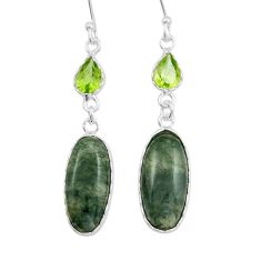 925 silver 11.79cts natural green moss agate peridot dangle earrings y20284