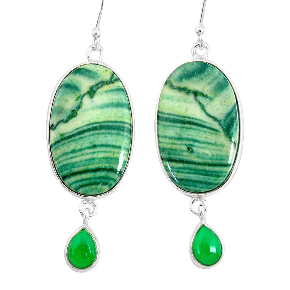 925 silver 25.25cts natural green opal chalcedony dangle earrings jewelry r86834