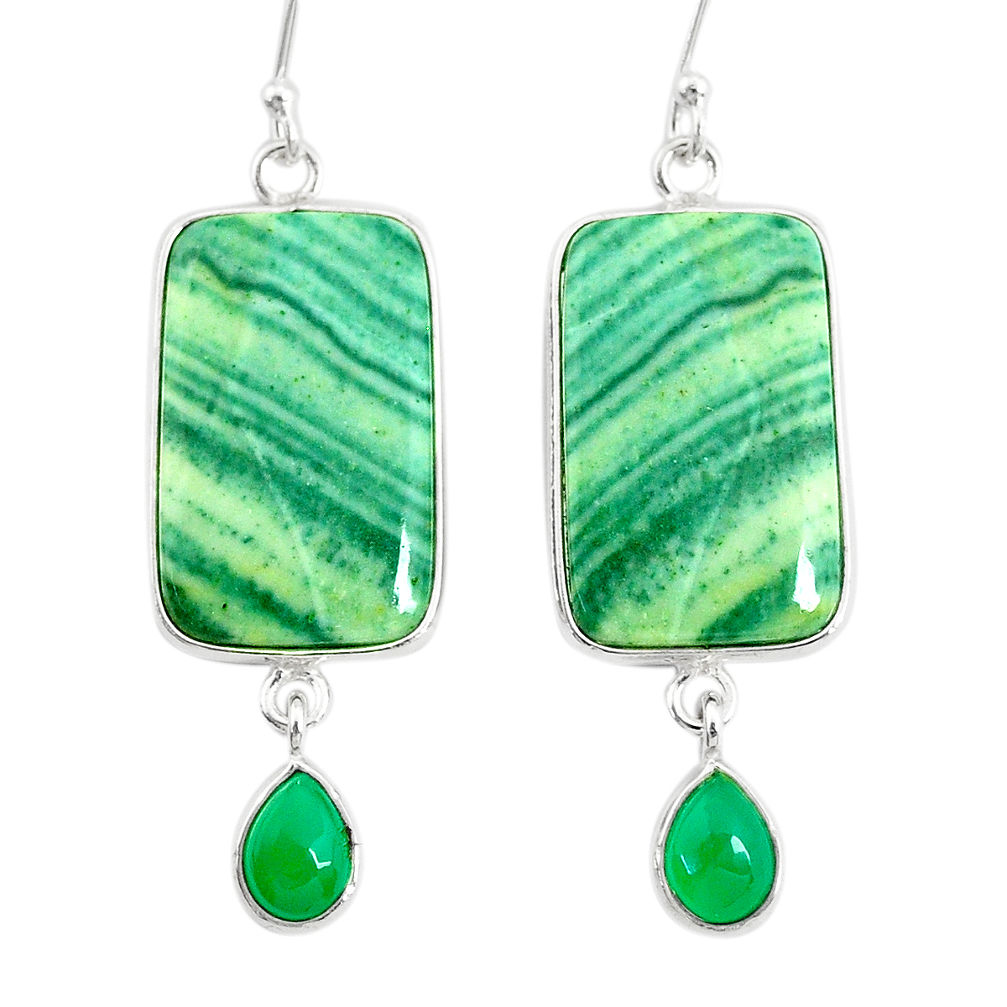 925 silver 23.90cts natural green opal chalcedony dangle earrings r86838