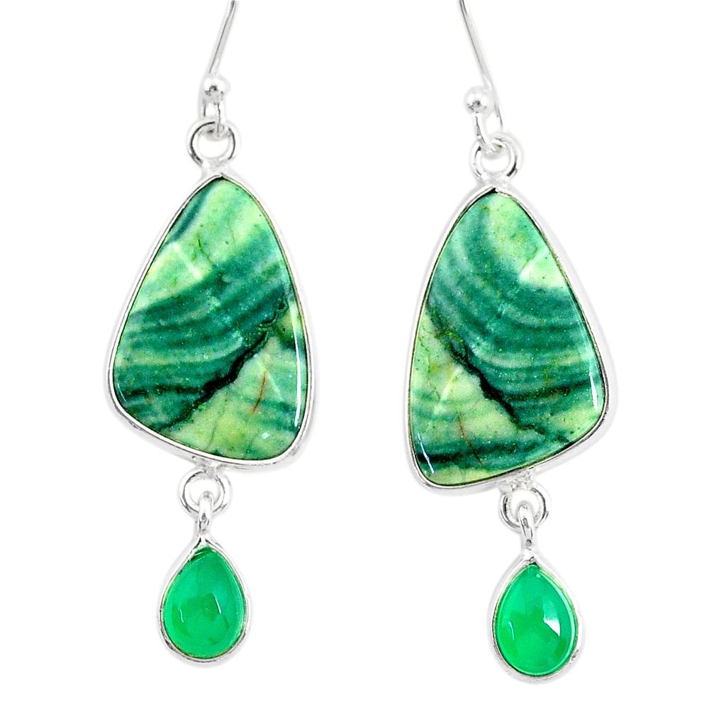 925 silver 14.30cts natural green opal chalcedony dangle earrings r86857