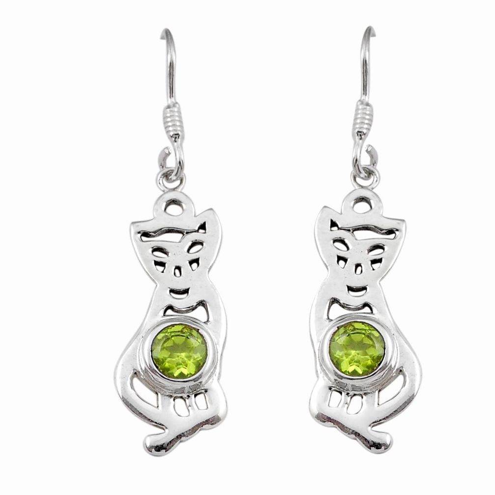 925 silver 2.36cts natural green peridot gold two cats earrings jewelry y38728