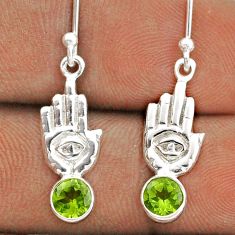 925 silver 1.70cts natural green peridot hand of god hamsa earrings t85334