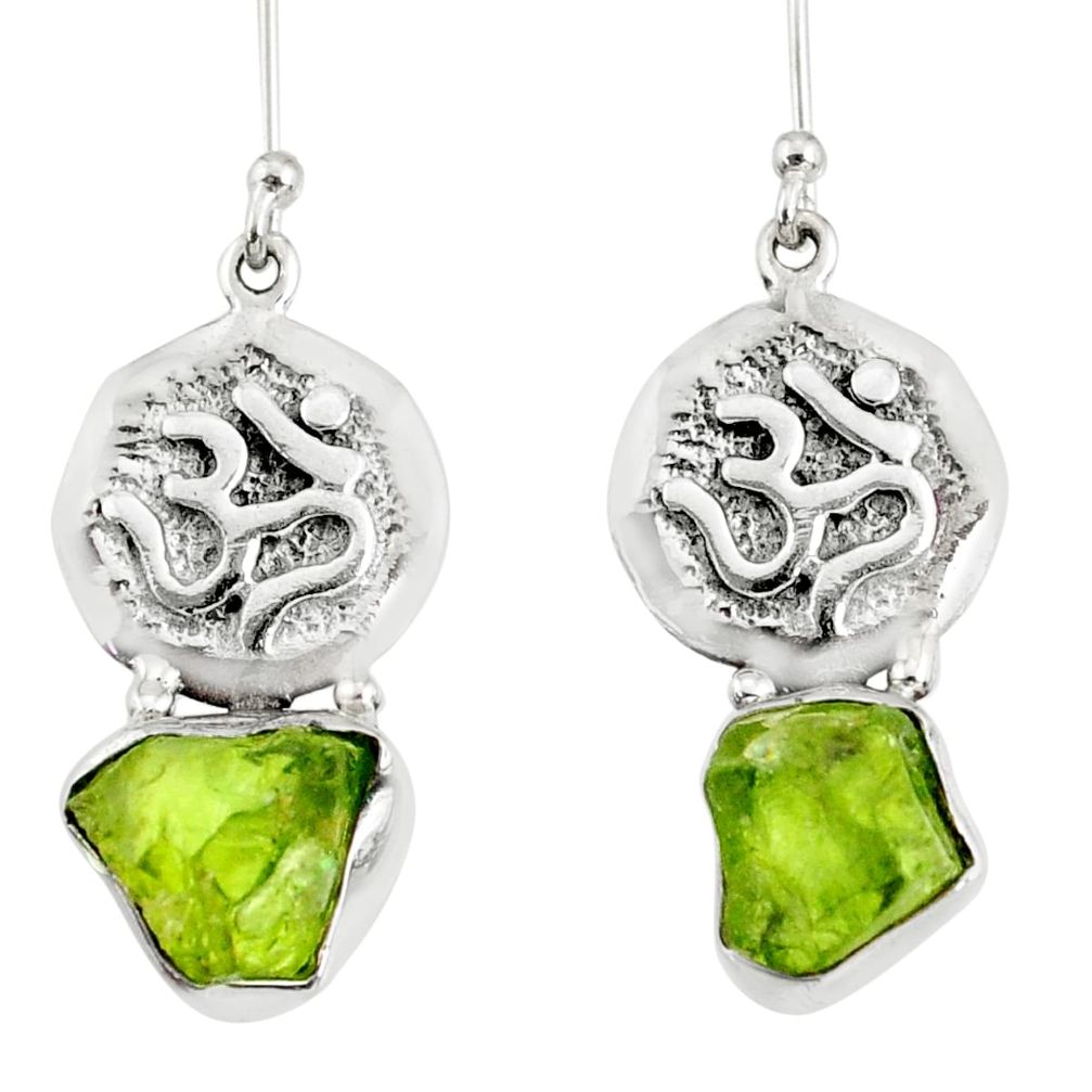 925 silver 13.28cts natural green peridot rough fancy om symbol earrings r75215