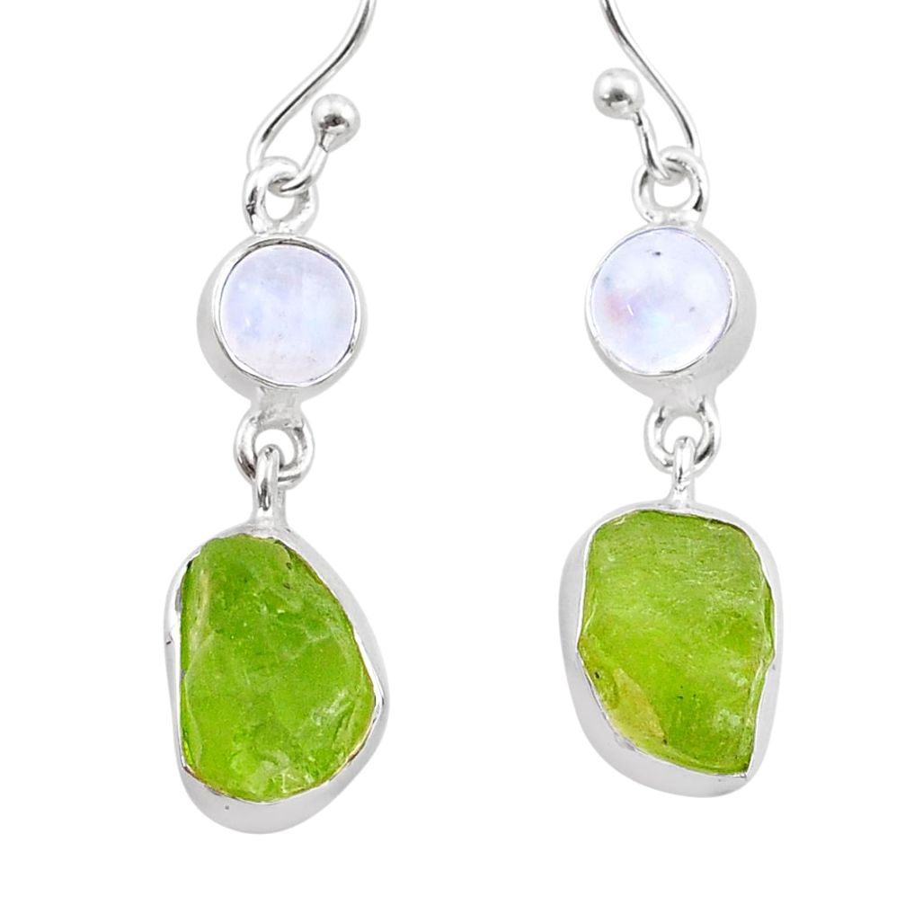 925 silver 12.36cts natural green peridot raw moonstone dangle earrings t38233